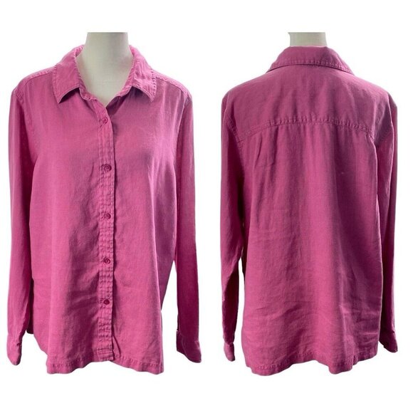 PENDLETON 100% Linen Long Sleeve Button Front Shirt Fuschia Pink XL 53-14 - Picture 1 of 16